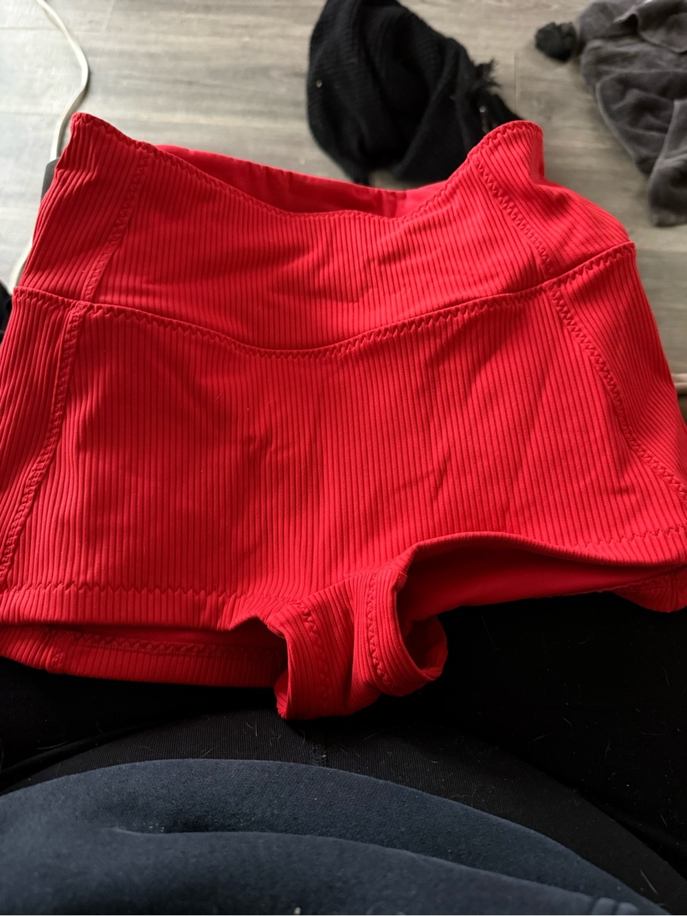 Fabletics High-Waist Ribbed Red Performance Shorts